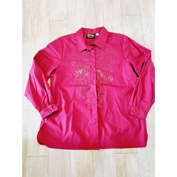 Bob Mackie Wearable Art L Shirt Top Button Front Sequined Red 14  *Fault photo!* - Picture 1 of 8